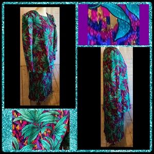 🍒Vintage 80s USA TOP SKIRT SET MEDIUM SILKY BRIGHT